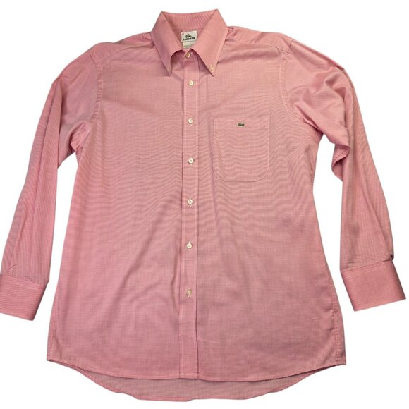 Lacoste Shirt Men 42 Large Red Micro Check Button Down Long Sleeve France Preppy - Picture 1 of 13